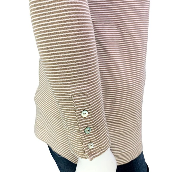 J Jill Women Cardigan Sweater Open Front Tan Stripe Cotton Knit Size M - Picture 7 of 14
